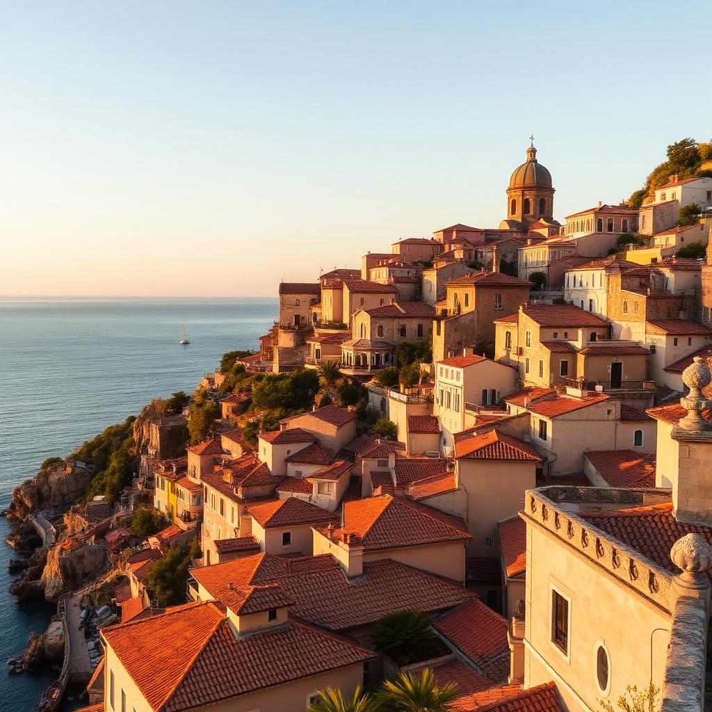 European coastal old town in warm evening light